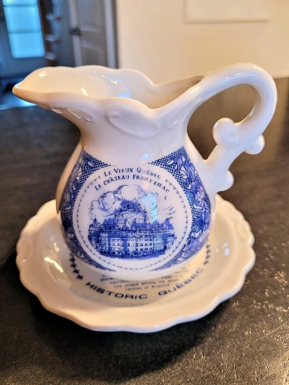 Vintage Giftcraft Quebec Historique Mini  Pitcher & Saucer Set Chateau Frontenac